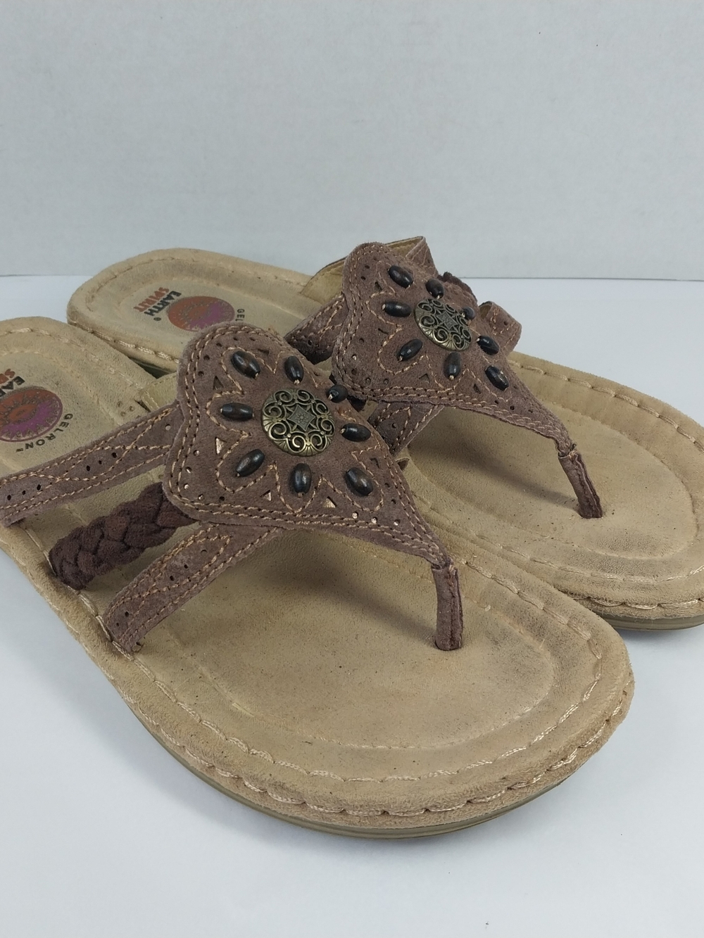 Earth Spirit Leather Sandals Sz 8 Festival Boho Hippie Granola Embellished Shoes